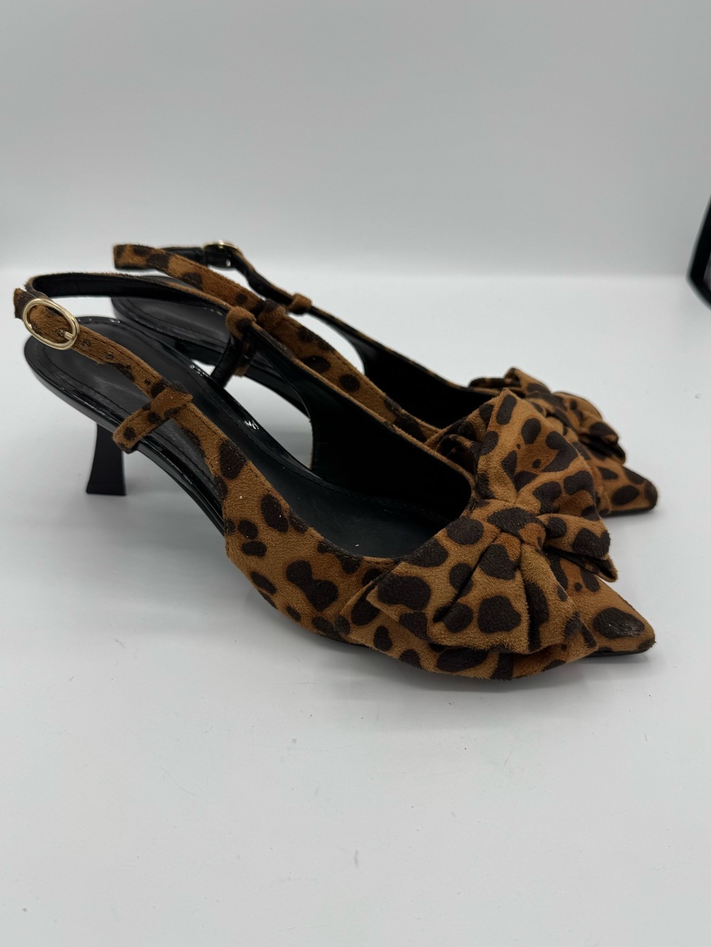 Marc Fisher Arzia2 Leopard Print Slingback Kitten Heels Dark Brown Size 5 office